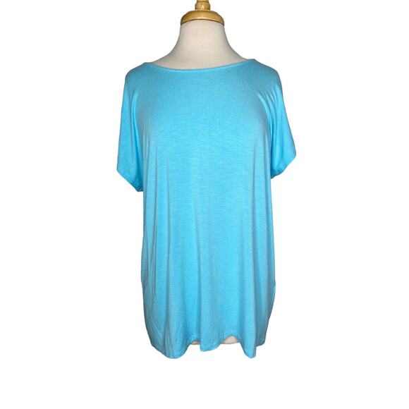 CHICOS Water Light Blue Cross Back Scoop Neck Rayon Tunic Top Size Large (2) - Picture 3 of 8